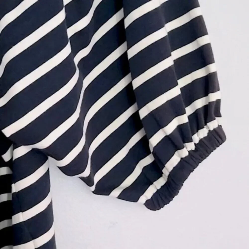 J.Crew Blouse Cropped Striped Black Size S Lightweight Coastal Travel